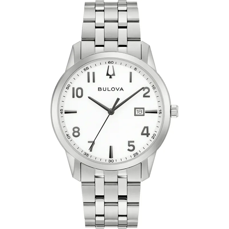 Bulova Classic Quarz, Edelstahl Weiß, 40mm Herrenuhr 96B474