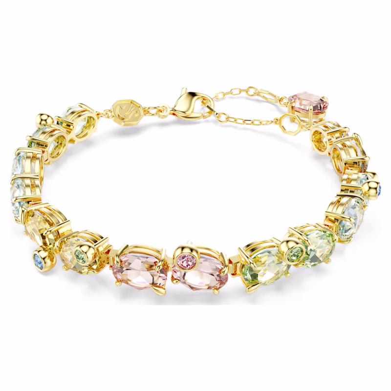 Swarovski  Gema Armband, verstellbar, Verschiedene Schliffe, Mehrfarbig, Goldlegierungsschicht,  15.5 - 20 cm