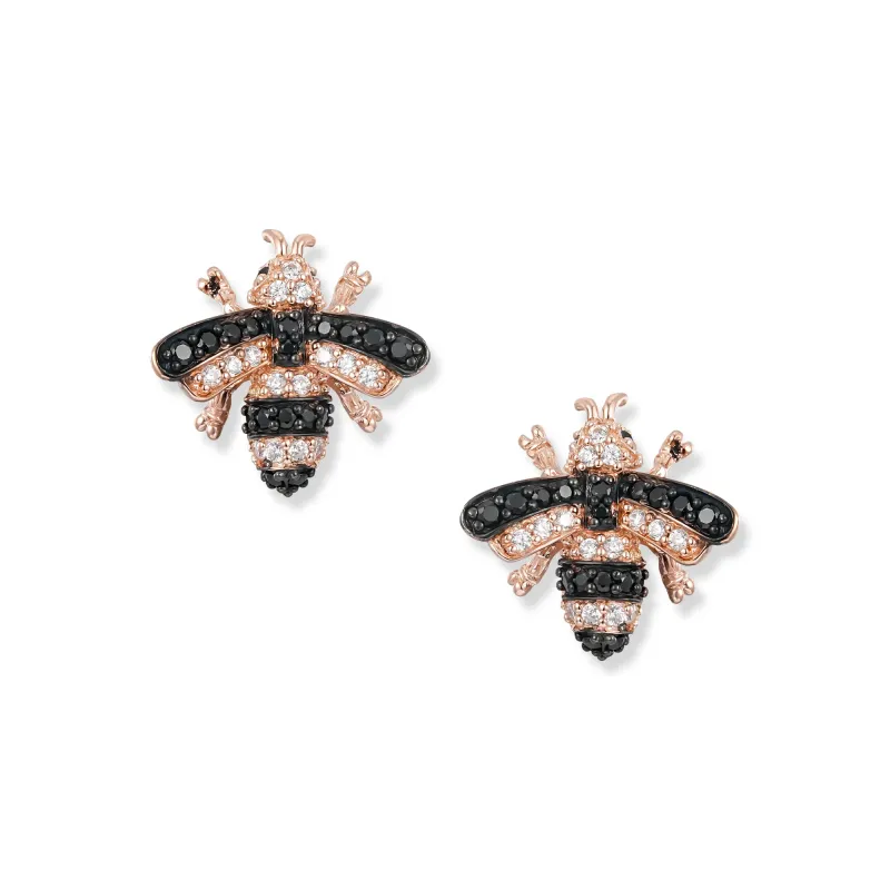 Seinerzeit Stecker Misty Bienen Ohrringe 18K Rosévergoldung mit schwarzen Zirkonia