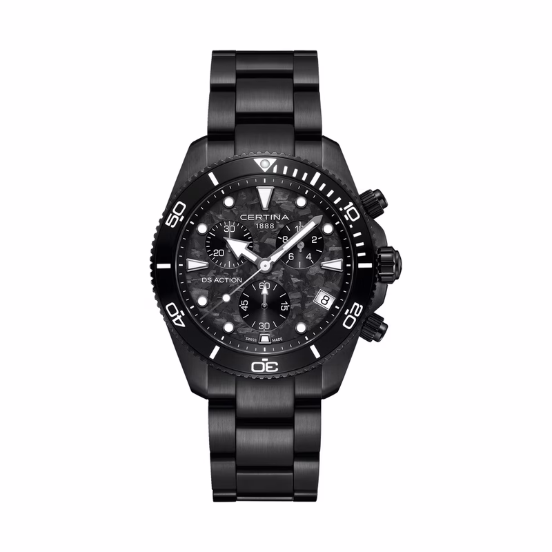 Certina DS Action Chrono, Quarz, Karbon schwarz, PVD-Beschichtung, Edelstahl 316L Herrenuhr C048.417.33.201.00