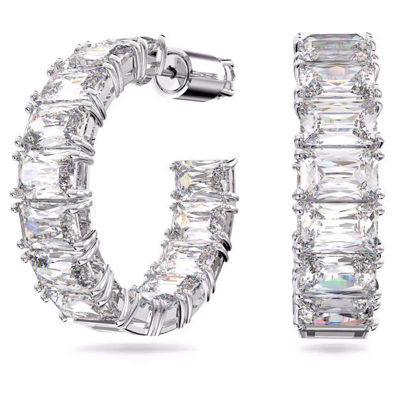 Swarovski  Matrix Kreolen Oktagon-Schliff, Weiß, Rhodiniert