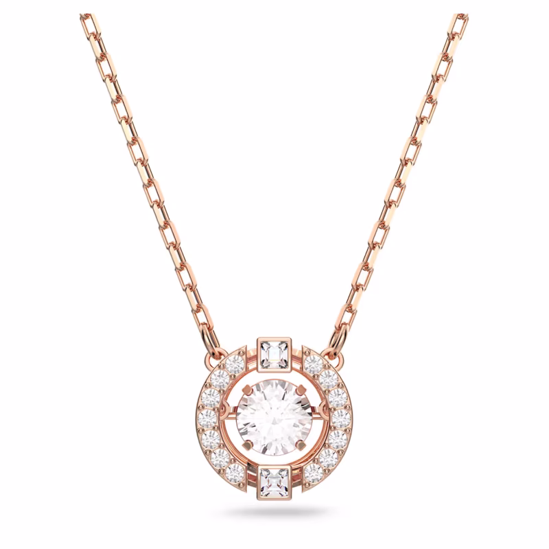 Swarovski  Una Halskette Rundschliff, Weiß, 18k rosévergoldet