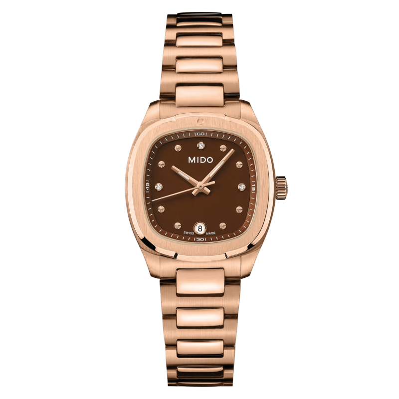 Mido Multifort TV 28 Quartz Roségold Braun mit Diamanten Damenuhr M049.110.33.296.00