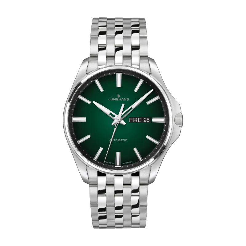Junghans Meister S Automatic, Saphirglas, Dunkelgrün, Edelstahlband Herrenuhr 27/4518.44