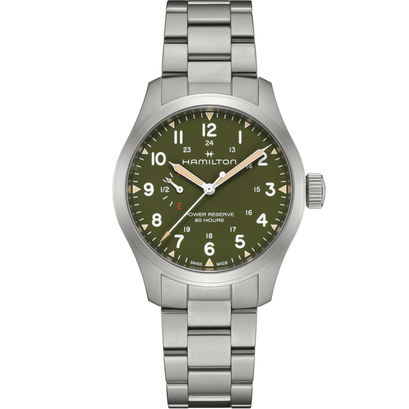 Hamilton Khaki Field Power Reserve Handaufzug Grün Edelstahlband Herrenuhr H69509160