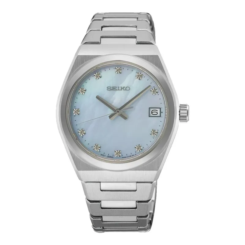 Seiko Classic Perlmutt Diamant Quarz 34 mm Edelstahl Damenuhr SUR603P1
