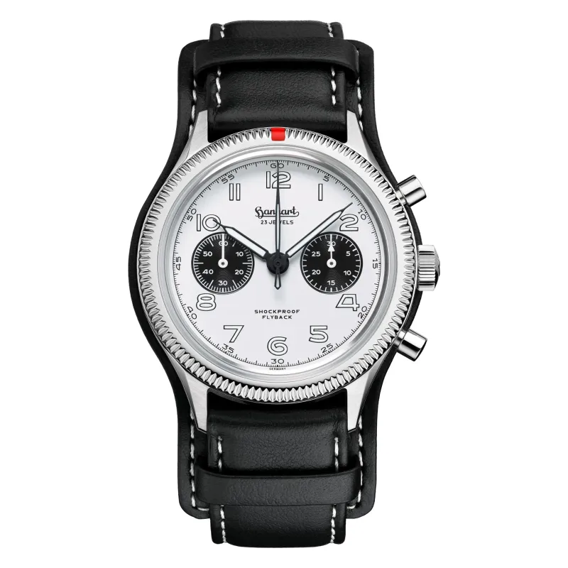 Hanhart 417 ES Flyback Panda 42 mm Lederband Schwarz Herrenuhr H721.201-7010