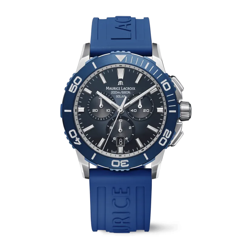 Maurice Lacroix PONTOS S SOLAR CHRONOGRAPH 42 mm, Blaues FKM-Kautschukarmband Herrenuhr PT1038-SSL40-430-4