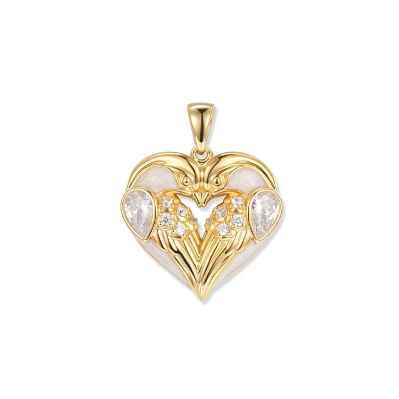 Seinerzeit Anhänger Crystal Birds Herz Anhänger, zwei Vögel in Herzform, 18K vergoldet
