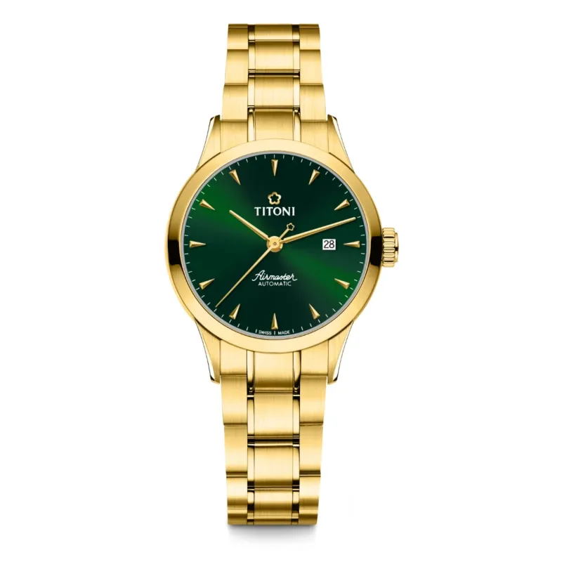 Titoni Airmaster Automatik Gelbgold, Grün Damenuhr 23733G-673