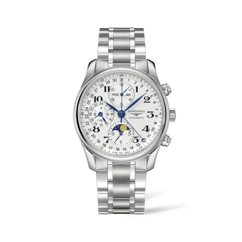 Longines Master Collection Chrono Mondphase Silber Edelstahlband Herrenuhr L2.673.4.78.6
