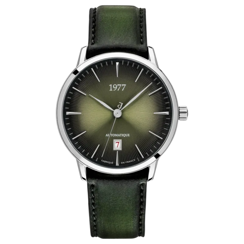 1977 EDMOND Automatik, 40 mm, Zifferblatt Olivgrün, Lederband Grün, Herrenuhr 1977P01177
