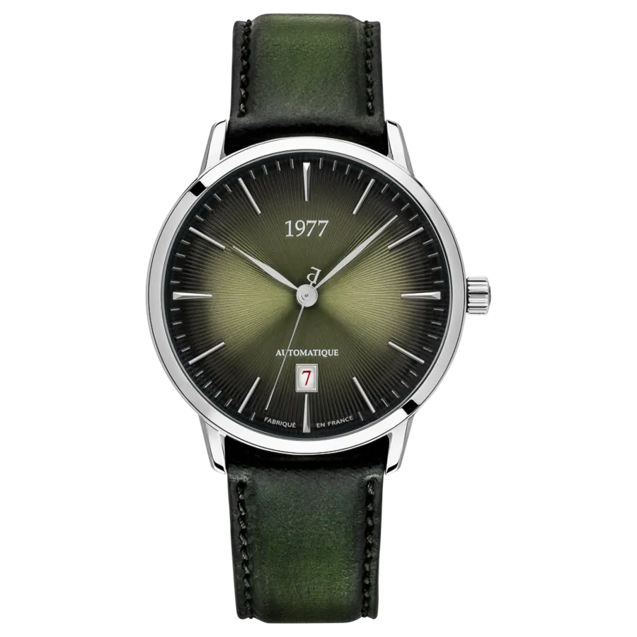 1977 EDMOND Automatik, 40 mm, Zifferblatt Olivgrün, Lederband Grün, Herrenuhr 1977P01177