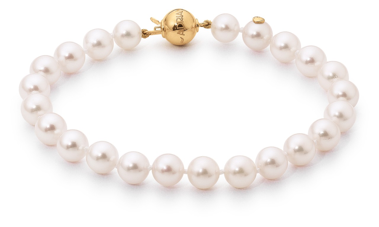 Adriana Akoya-Perlenarmband 7-7,5 mm mit Kugelschließe Gelbgold N6-7