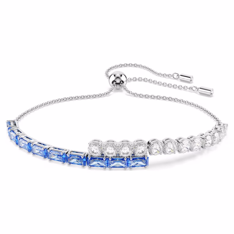 Swarovski  Matrix Tennis Armband Verschiedene Schliffe, Blau, Rhodiniert