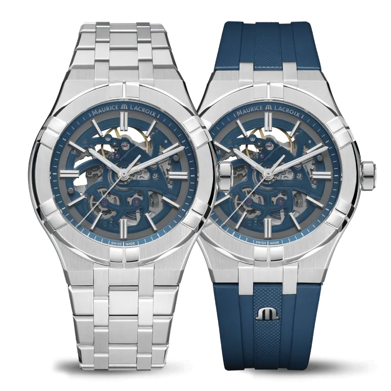 Maurice Lacroix Aikon Automatic Skeleton 42mm, Blau, inklusive Ersatzband Herrenuhr AI6008-SS00F-031-C