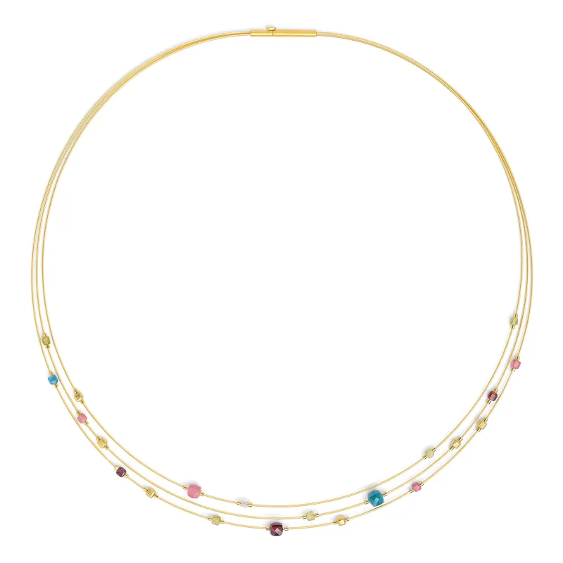 Bernd Wolf Kette Cubicolio Designlinie Cubes, 24-Karat-goldplattiert, Turmalin pink, Tastenverschluss