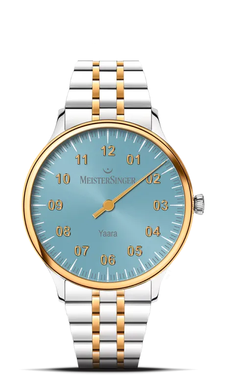 Meister Singer Yaara - Eisblau mit Gold, 36mm, Automatikuhrwerk Damenuhr YA914G