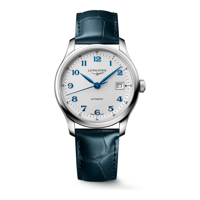 Longines Master Collection Silber Lederband blau 39 mm Herrenuhr L2.949.4.73.2