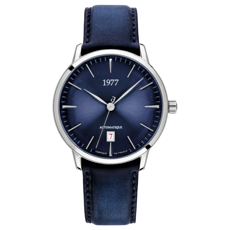 1977 EDMOND Automatik, 40 mm, Zifferblatt Blau, Lederband Blau, Herrenuhr 1977P01166