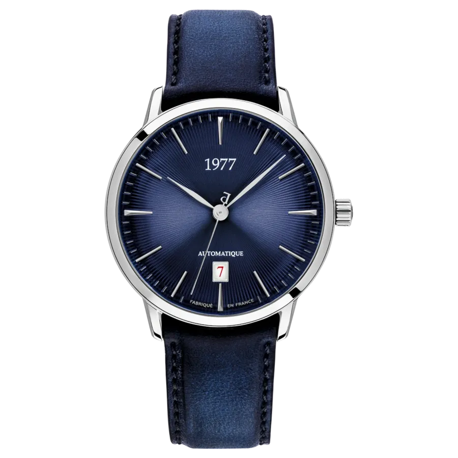 1977 EDMOND Automatik, 40 mm, Zifferblatt Blau, Lederband Blau, Herrenuhr 1977P01166
