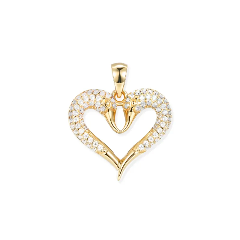 Seinerzeit Anhänger Crystal Schwan Herz Anhänger, Zirkonia, 18K vergoldet