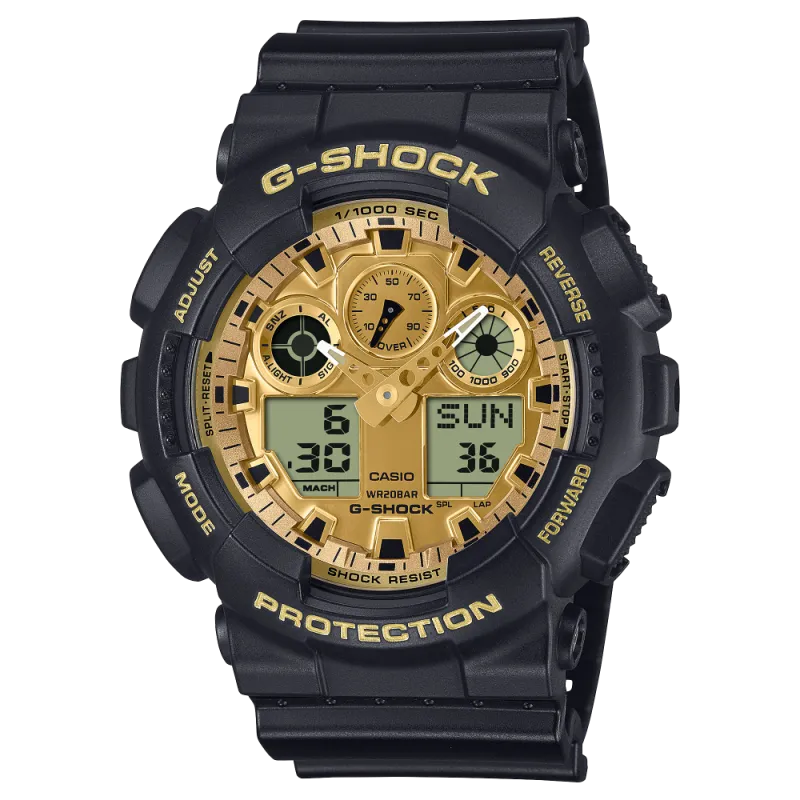 G-Shock Protection, Classic GA-100 Series, Schwarz / Gold, 55mm Herrenuhr GA-100GGB-1A9ER