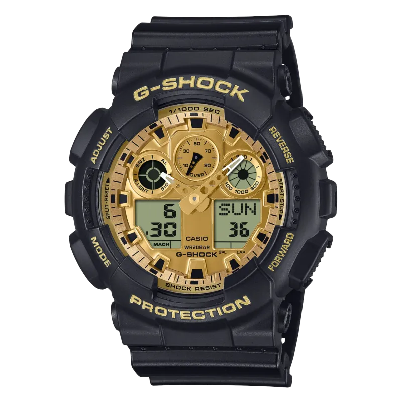 G-Shock Protection, Classic GA-100 Series, Schwarz / Gold, 55mm Herrenuhr GA-100GGB-1A9ER