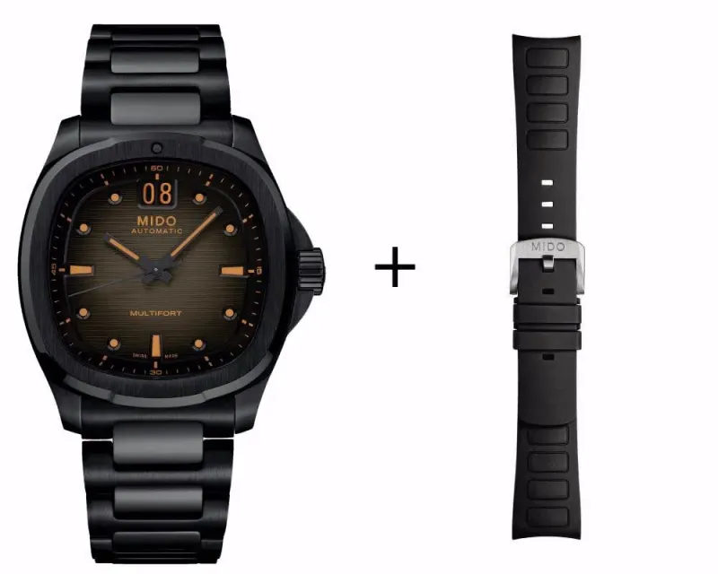 Mido Multifort TV schwarz Big Date Herrenuhr M049.526.33.081.00 Set mit schwarzem Kautschukband