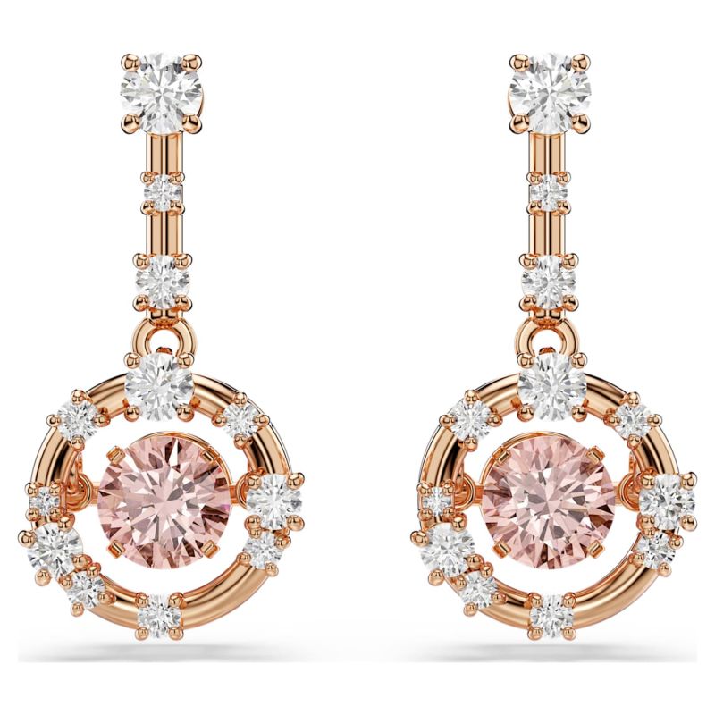 Swarovski  Constella Drop-Ohrhänger Rundschliff, Dancing Stone, Rosa, Roségold-Legierungsschicht