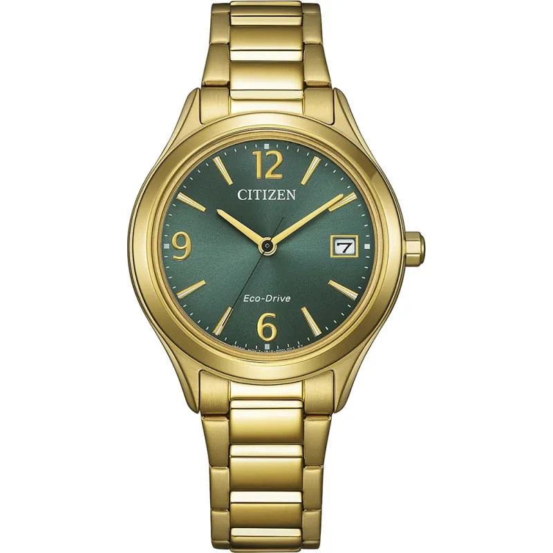 Citizen Eco-Drive Analog Quartz Edelstahl grün, 33.5mm Damenuhr FE6122-64X
