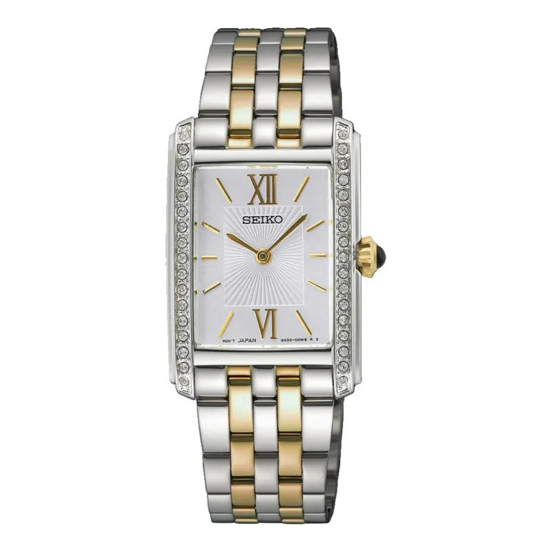 Seiko Classic Rechteckig Quarz 23 mm Edelstahl Weiß Damenuhr SWR093P1