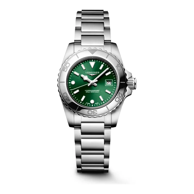 Longines HydroConquest Grün Edelstahlband 30 mm Damenuhr L3.369.4.09.6