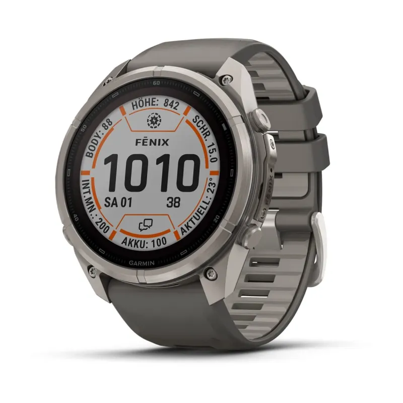 Garmin fēnix® 9 Pro inReach® Solar - 51 mm MIP Sapphire Titan mit Silikon-Armband Kieselgrau/Silbergrau 010-04339-01