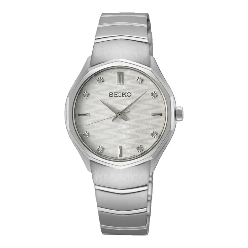 Seiko Classic Diamant Quarz 30 mm Edelstahl Silber Damenuhr SUR615P1