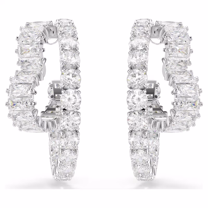 Swarovski  Matrix Kreolen Verschiedene Schliffe, Herz, Weiß, Rhodiniert