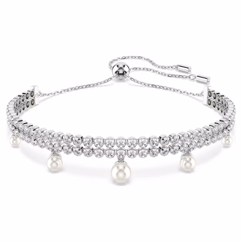 Swarovski Ariana Grande x Swarovski Armband Kristallperle, Rundschliff, Weiß, Rhodiniert