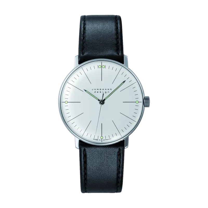 Junghans max bill Handaufzug 34mm Lederband Herrenuhr 27/3700.02