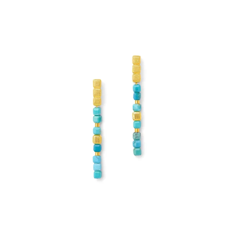Bernd Wolf Ohrringe Cuseni Designlinie Cubes, Türkis blau, 24-Karat-goldplattiert, Steckerfeder
