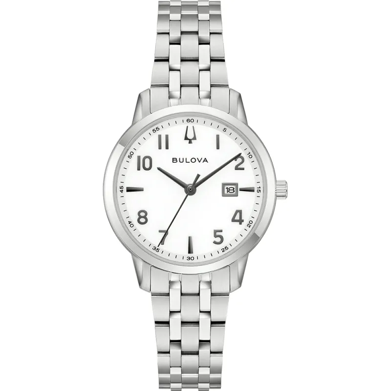 Bulova Classic Quarz, Edelstahl Weiß, 31mm Damenuhr 96M174