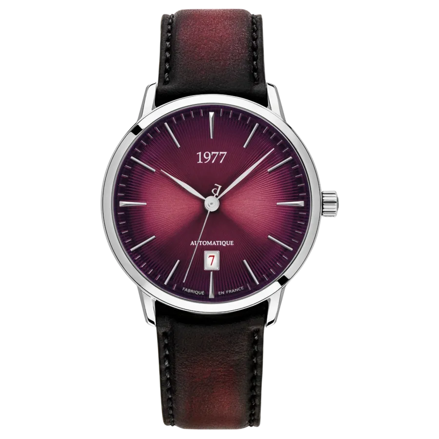 1977 EDMOND Automatik, 40 mm, Zifferblatt Weinrot, Lederband Weinrot, Herrenuhr 1977P01155