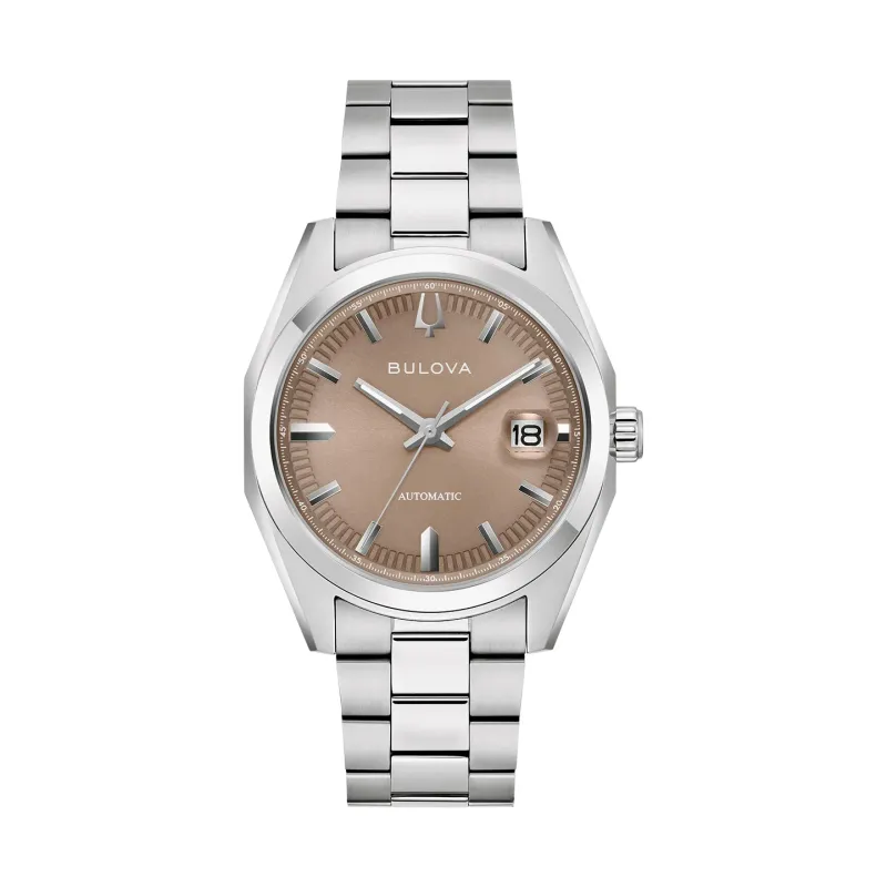 Bulova Surveyor Automatik Hellbraun Edelstahlband Herrenuhr 96B470