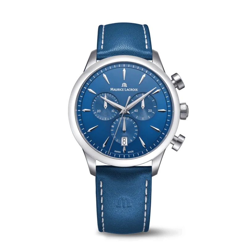 Maurice Lacroix 1975 Quartz Chronograph Blau Lederband 40MM Herrenuhr 751038-SS001-430-4