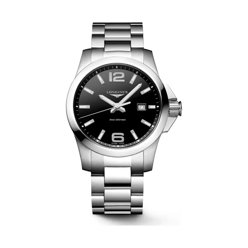 Longines Conquest Schwarz Edelstahlband 43 mm Herrenuhr L3.760.4.56.6