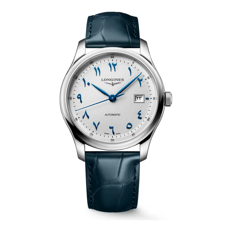 Longines Master Collection Arabic Dial Silber Lederband blau 41 mm Herrenuhr L2.950.4.79.2