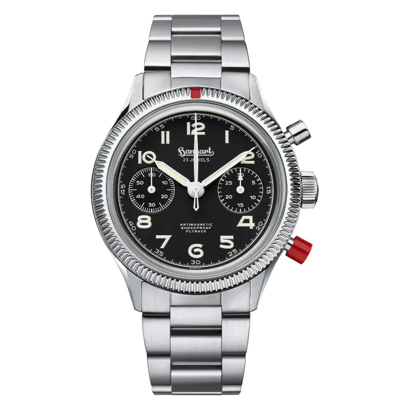 Hanhart 417 ES 1954 Heritage Flyback 39 mm Edelstahlband Silber Herrenuhr H701.212-6428