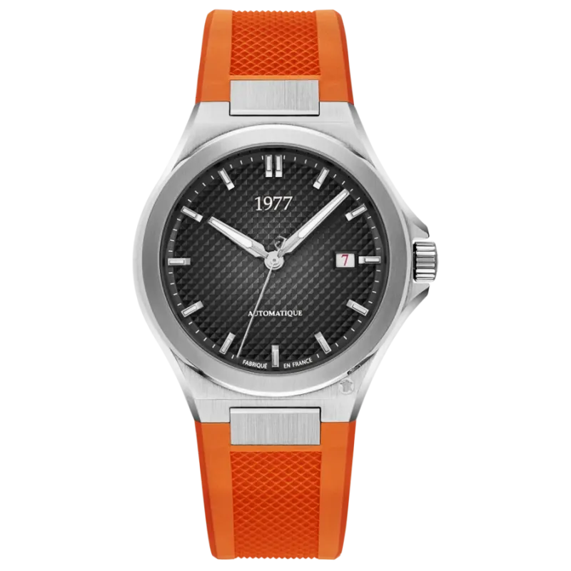 1977 ARSENE Automatik, 41 mm, Zifferblatt Schwarz, Kautschukband FKM Orange, Herrenuhr 1977P02138