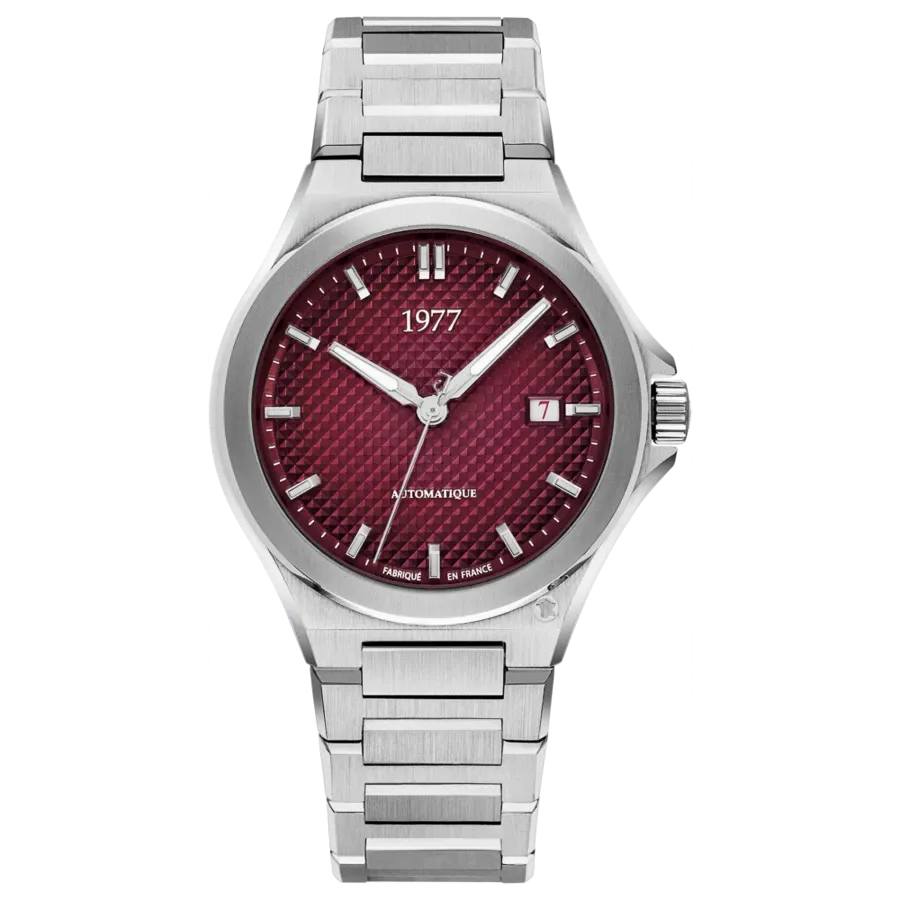 1977 ARSENE Automatik, 41 mm, Zifferblatt Weinrot, Edelstahlband 904L, Herrenuhr 1977P02151