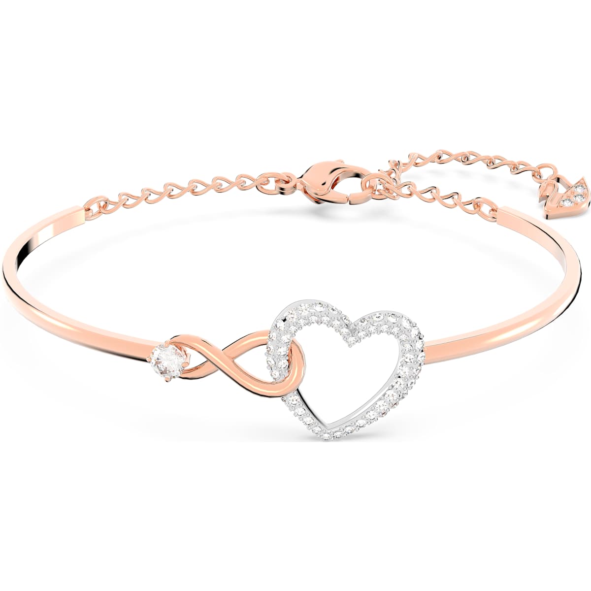 Swarovski Hyperbola Armreif, Unendlichkeitszeichen und Herz, Weiß, Metall-Mix