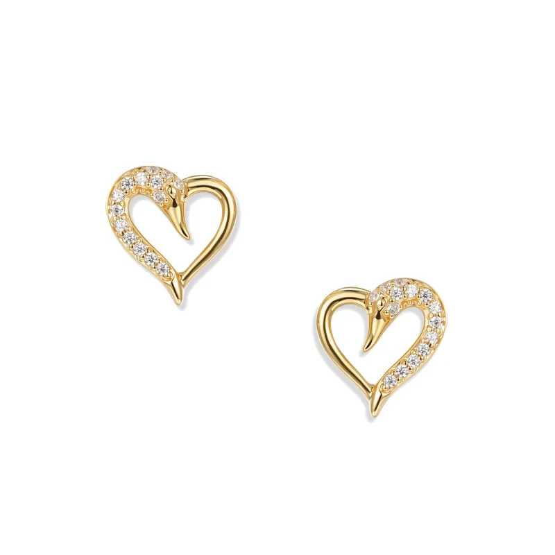 Seinerzeit Ohrringe Crystal Schwan Herz Ohrringe 18K vergoldet, Zirkonia